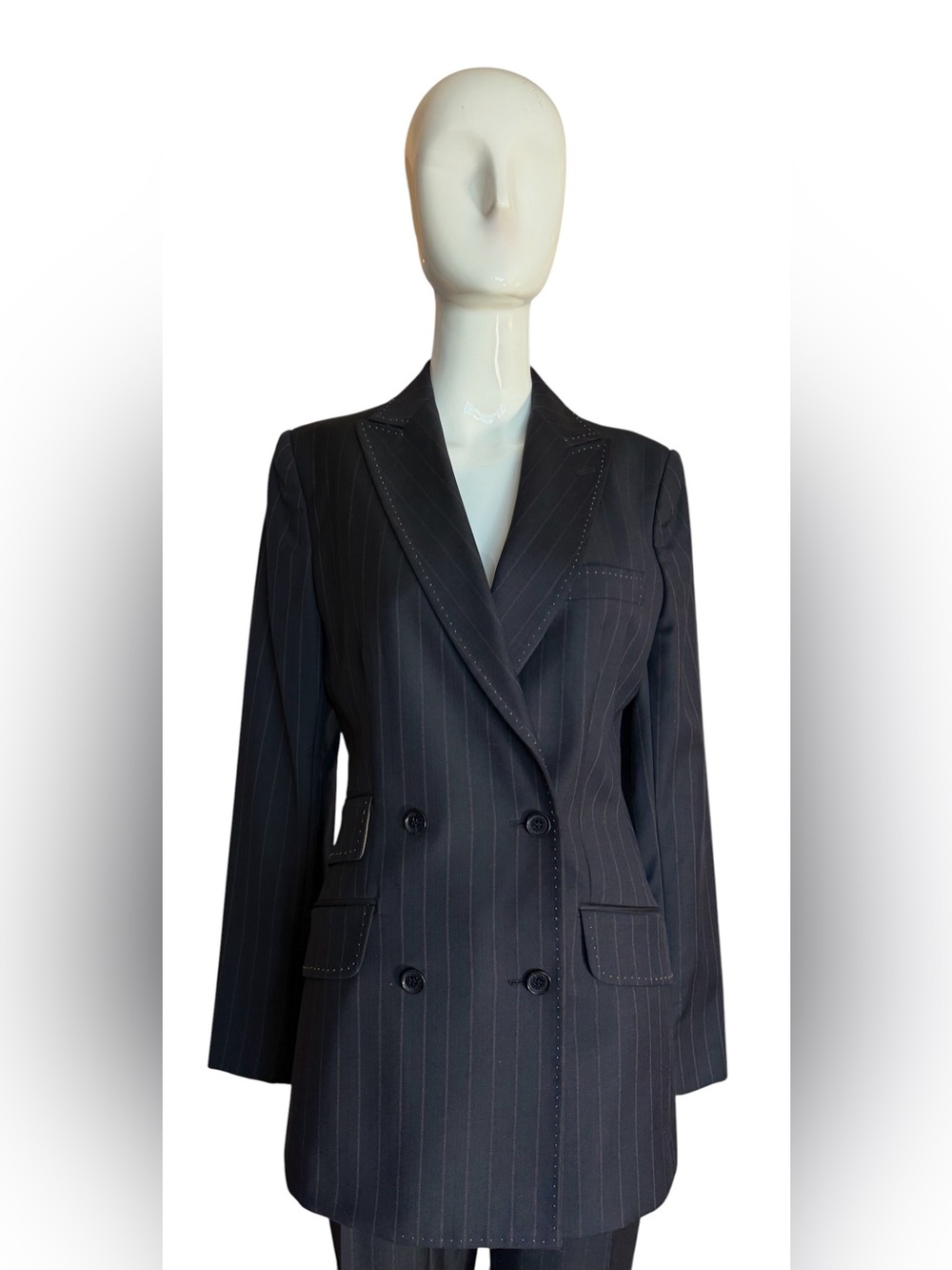 Dolce & Gabbana Navy Pinstripe Suit – Double-Breasted Jacket & Wide-Leg Trousers